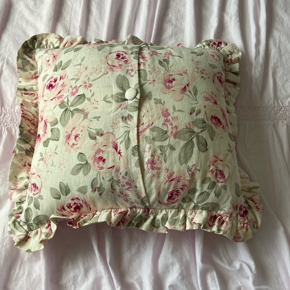 Simply Shabby Chic Rosalie Linen Blend Floral Roses Pillow Cover Pair Cream Pink - Picture 6 of 16